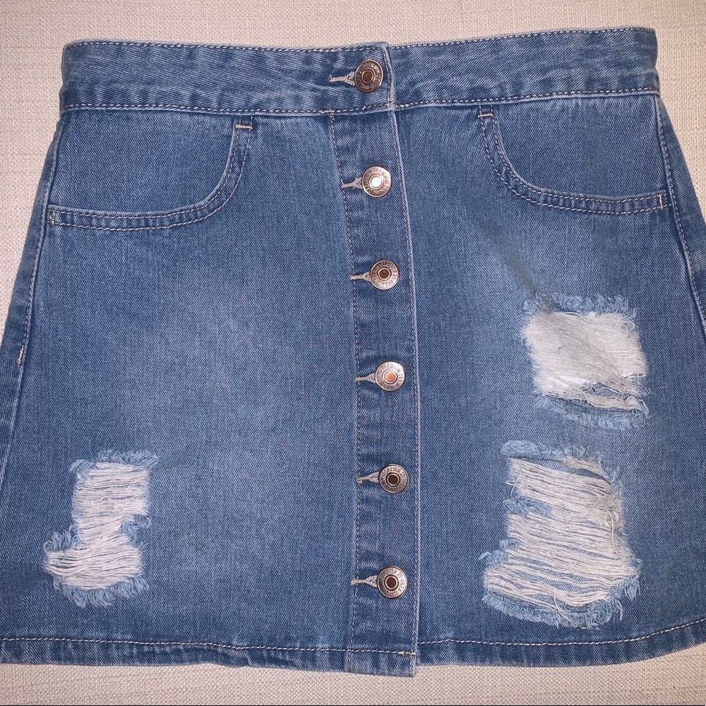Ripped Denim Mini Skirt